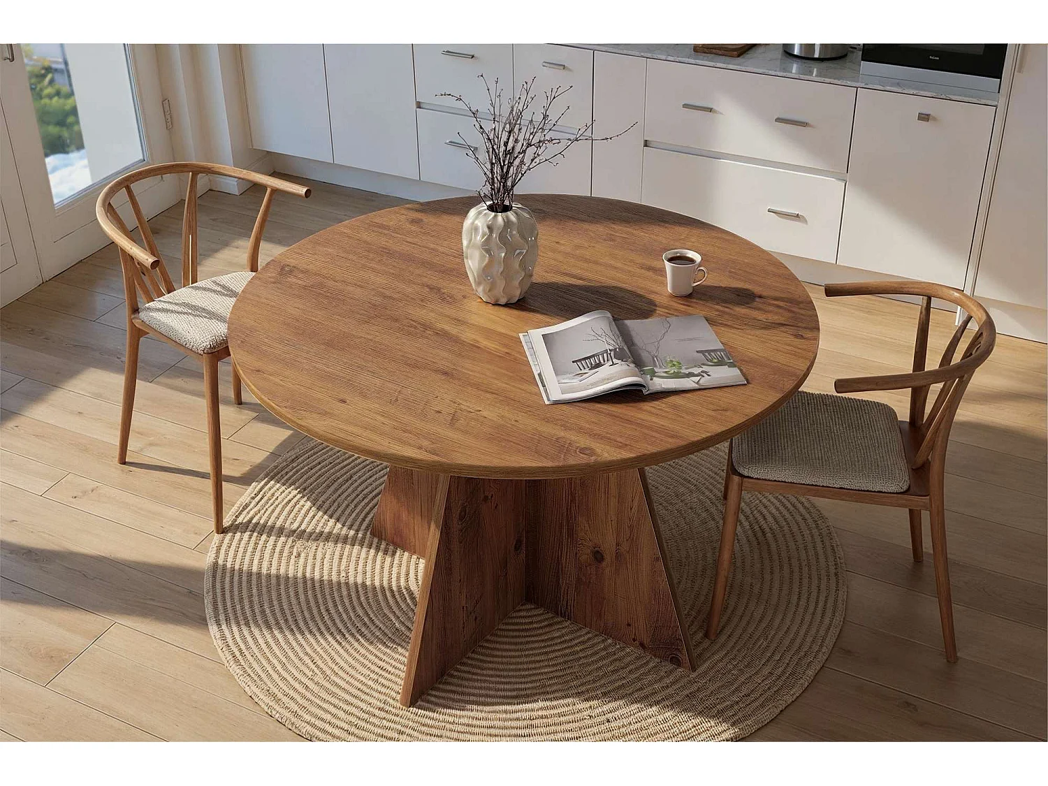 Table à manger en bois "Virella" - 120 x 120 x 75 cm - Pin atlantique