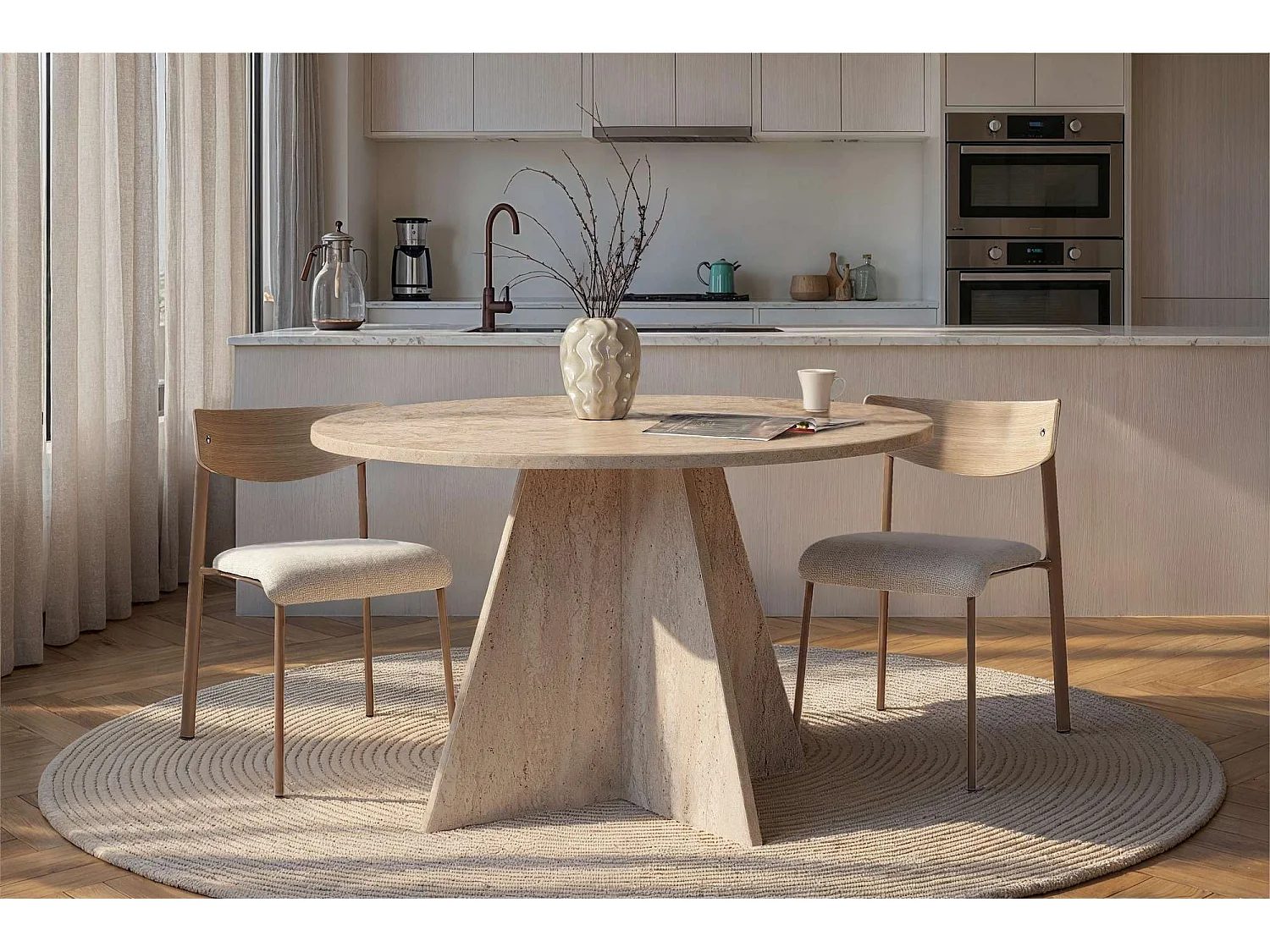 Table à manger en bois "Virella" - 120 x 120 x 75 cm - Travertin