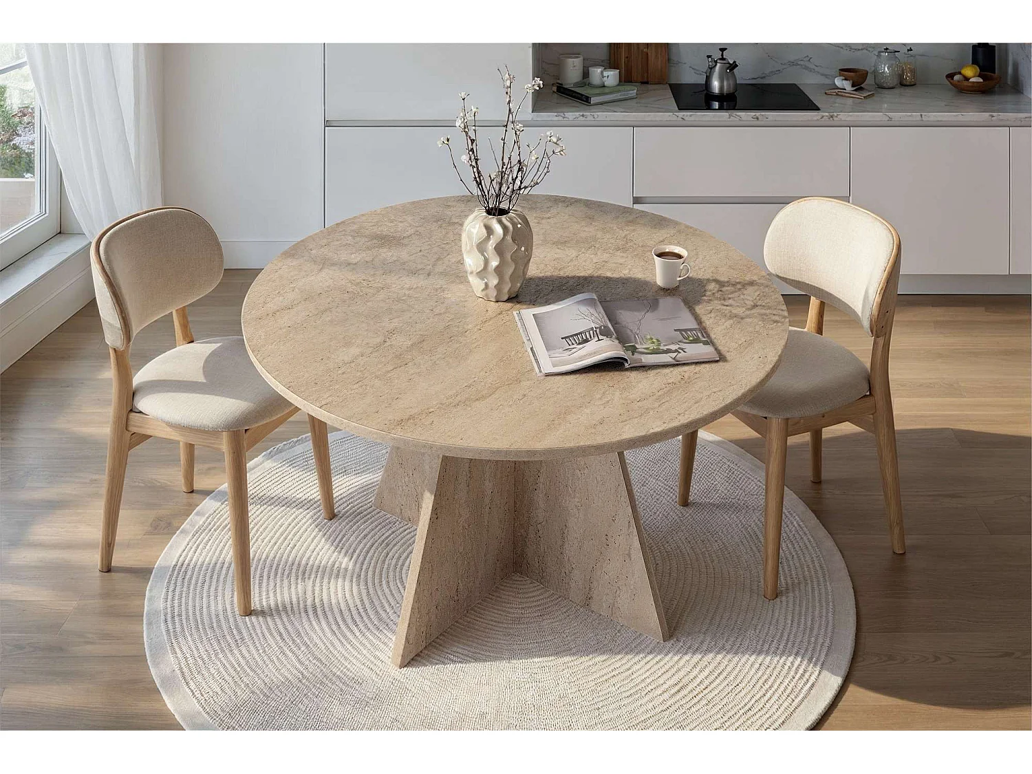 Table à manger en bois "Virella" - 120 x 120 x 75 cm - Travertin