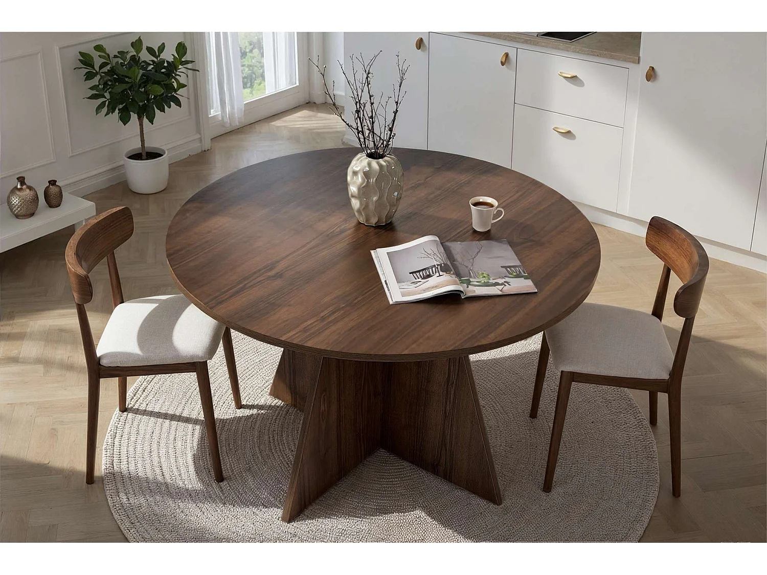 Table à manger en bois "Virella" - 120 x 120 x 75 cm - Noyer