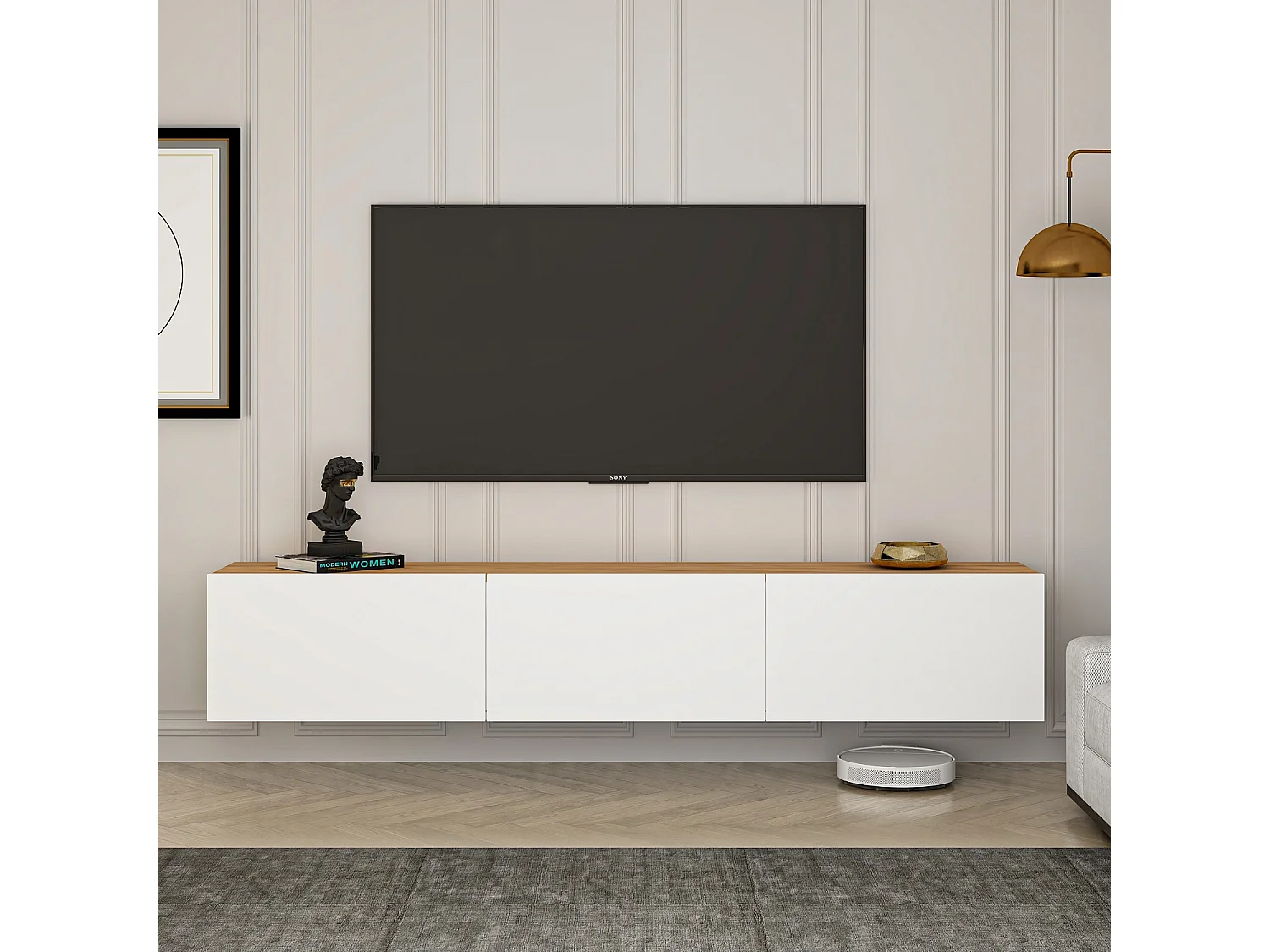 Meuble TV en bois "West" - 150 x 32 x 30 cm - Pin blanc de l'Atlantique