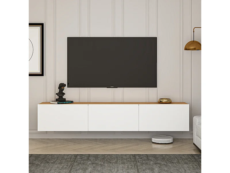 Meuble TV en bois "West" - 150 x 32 x 30 cm - Pin blanc de l'Atlantique