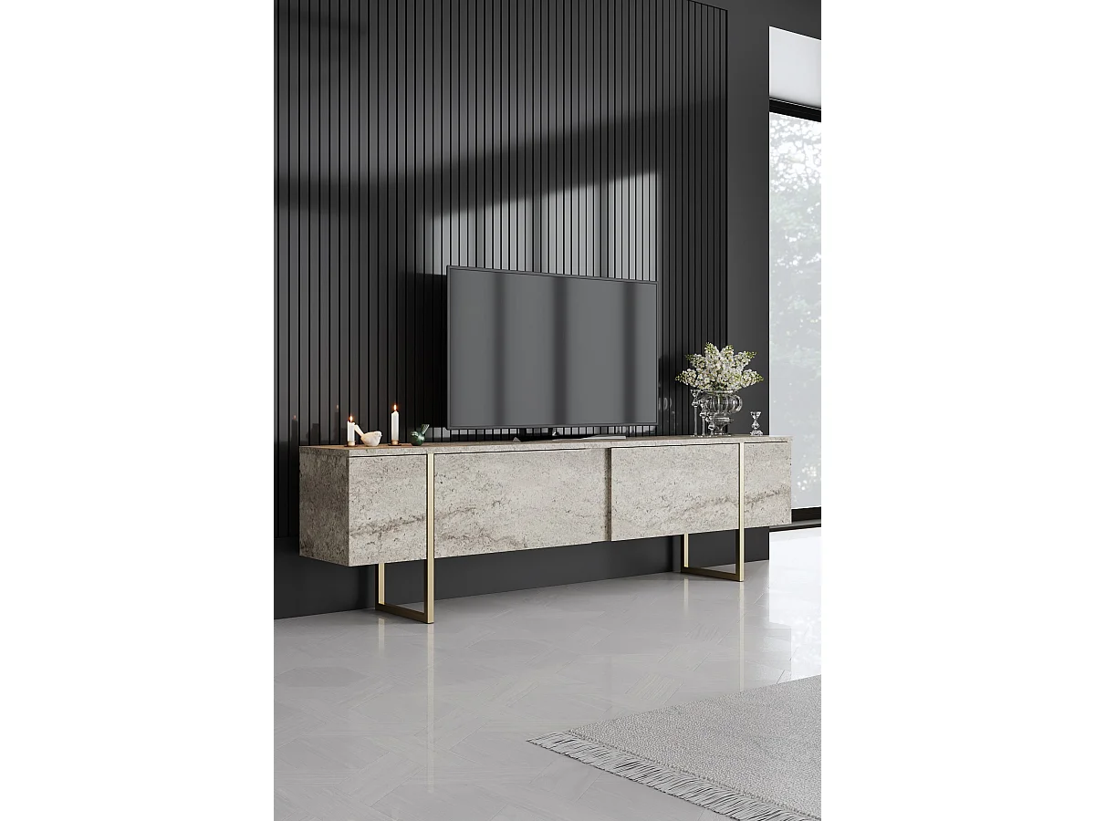 Premium Svart Travertin Trä TV-stativ "Luxe" - Klassisk Design, 180x30x50cm
