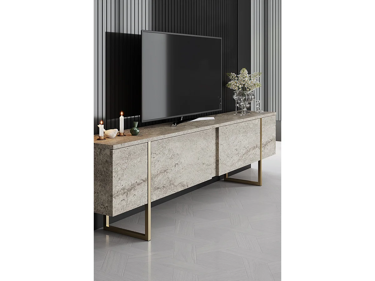 Premium Svart Travertin Trä TV-stativ "Luxe" - Klassisk Design, 180x30x50cm