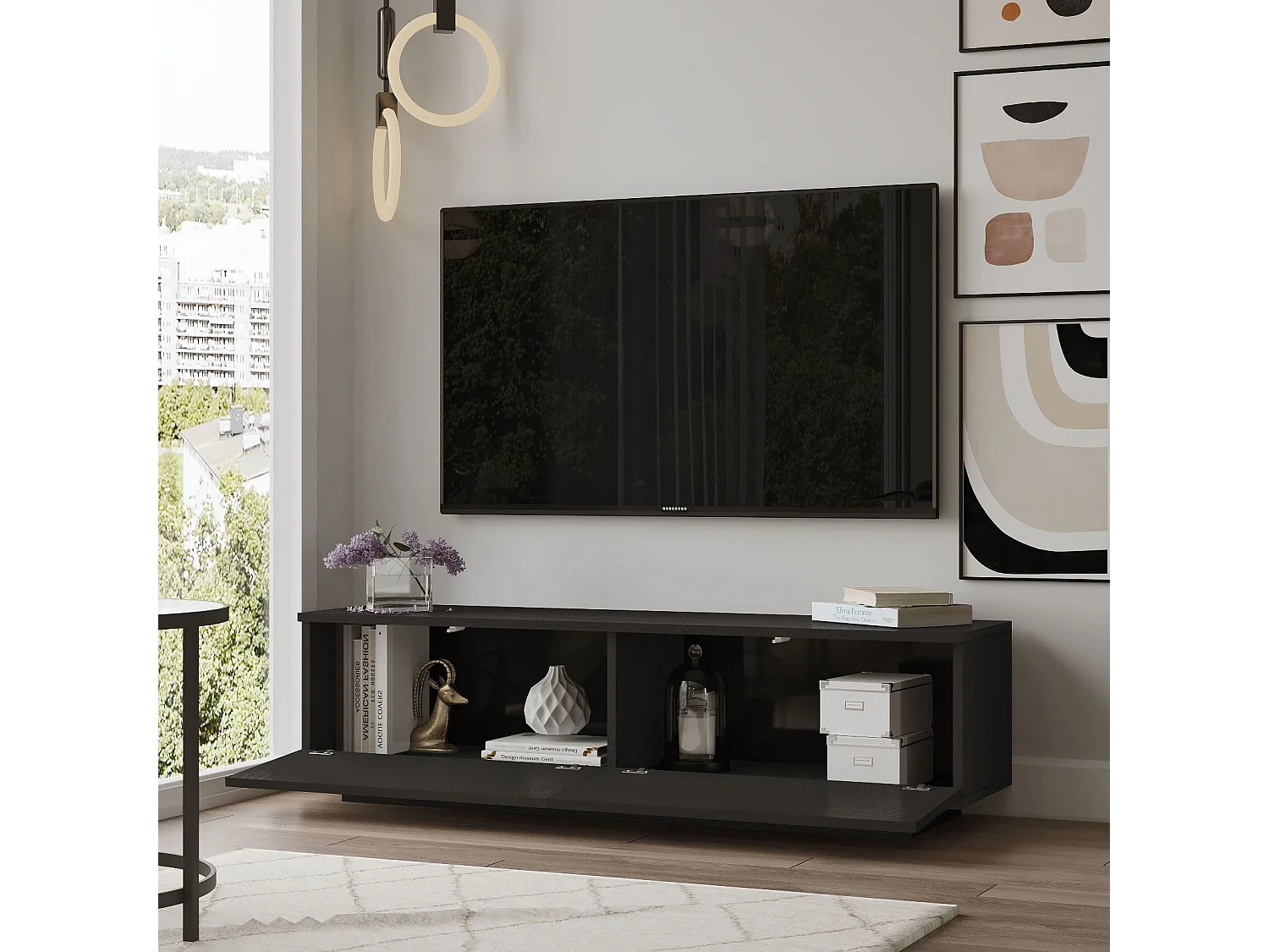 Meuble TV en bois "FN1" - 140 x 35 x 38 cm - Noir