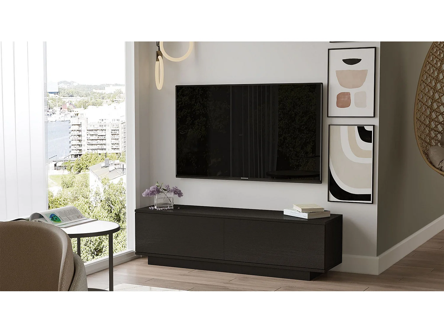 Meuble TV en bois "FN1" - 140 x 35 x 38 cm - Noir