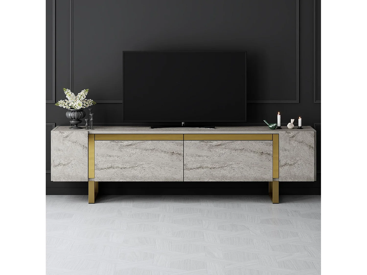 Meuble TV en bois "Yildiz" - 180 x 30 x 50 cm - TravertinOr