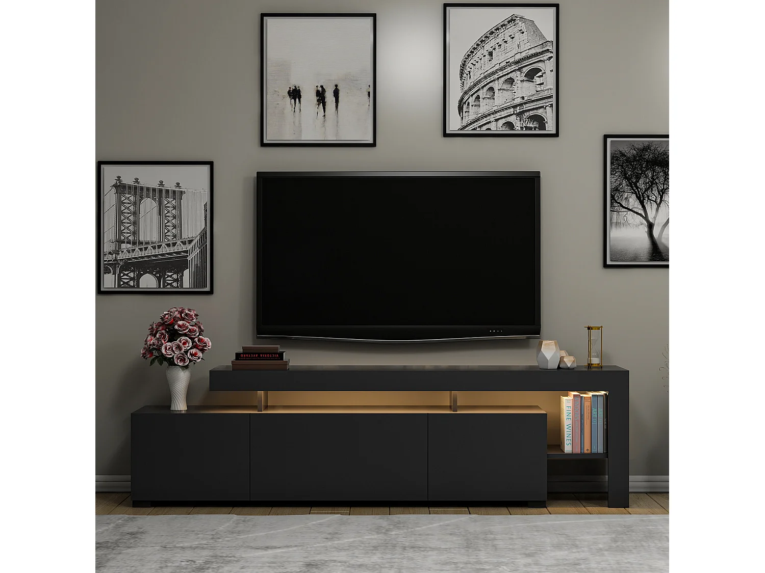 Premium Antracit Trä TV-bänk "Beliz" 192x37x53cm - Klassisk Design, Elegant Finish