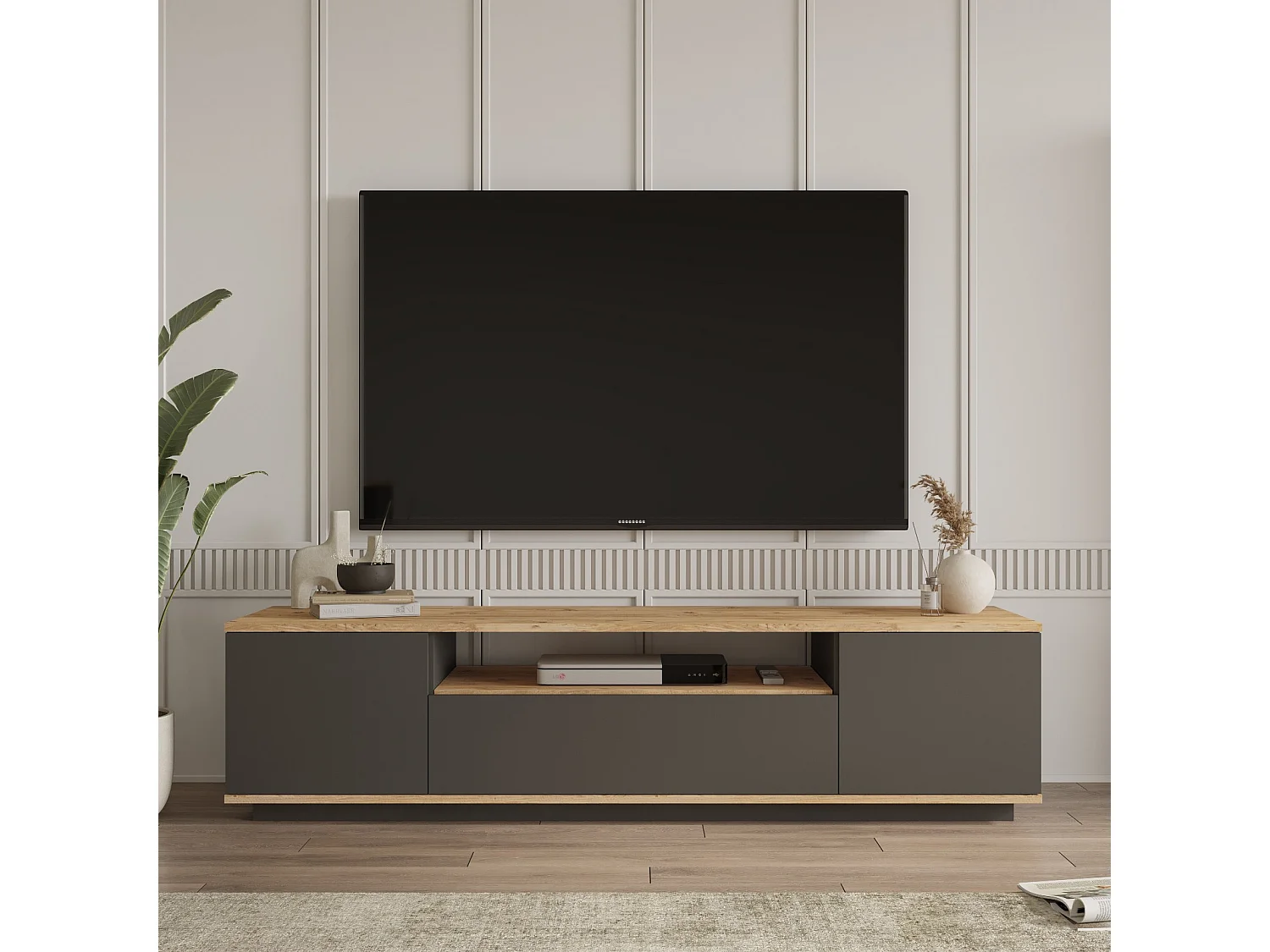 Meuble TV en bois "FR7" - 180 x 44 x 44 cm - Pin atlantiqueAnthracite
