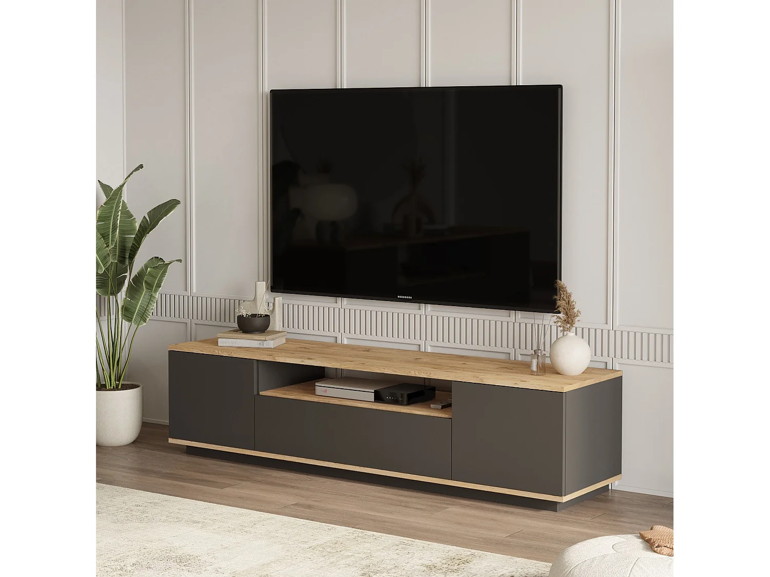 Meuble TV en bois "FR7" - 180 x 44 x 44 cm - Pin atlantiqueAnthracite
