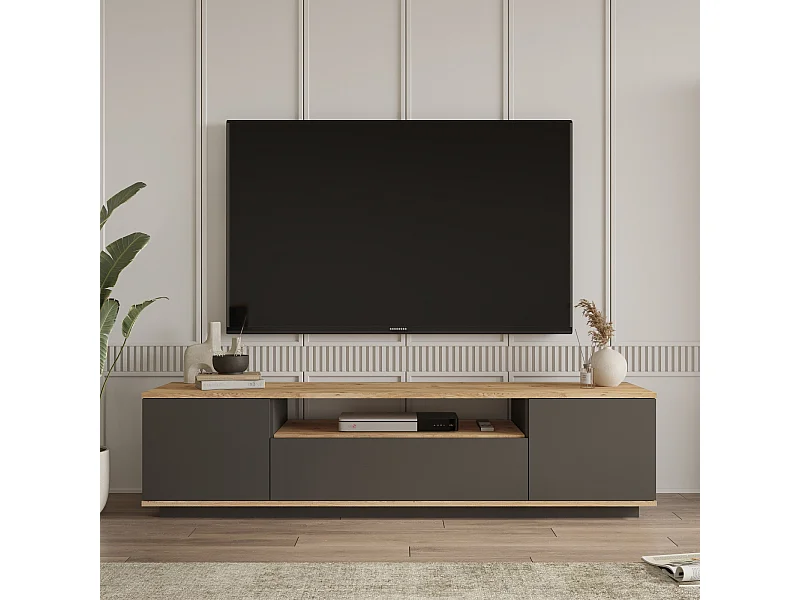 Meuble TV en bois "FR7" - 180 x 44 x 44 cm - Pin atlantiqueAnthracite