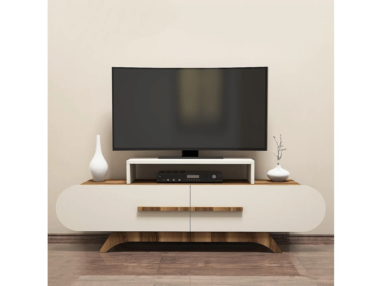 Meuble TV en bois "Rose" - 145 x 36 x 49 cm - Crème de noix