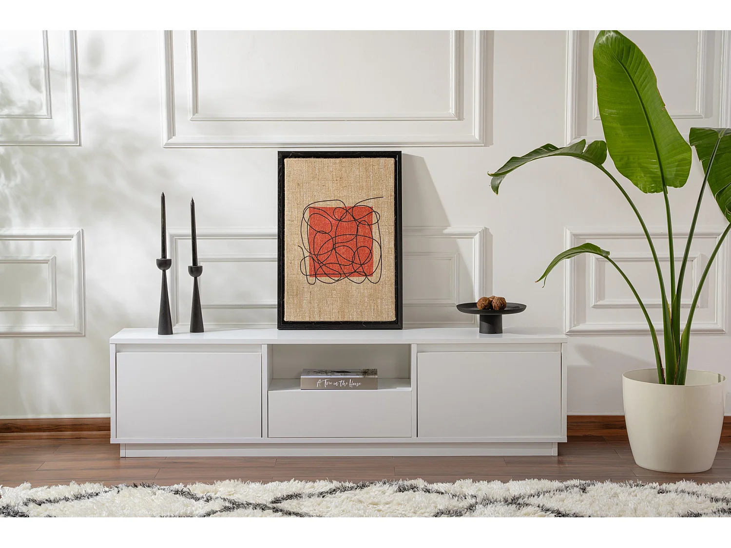 Meuble TV en bois "Vanguard" - 160 x 29 x 42 cm - Blanc naturel