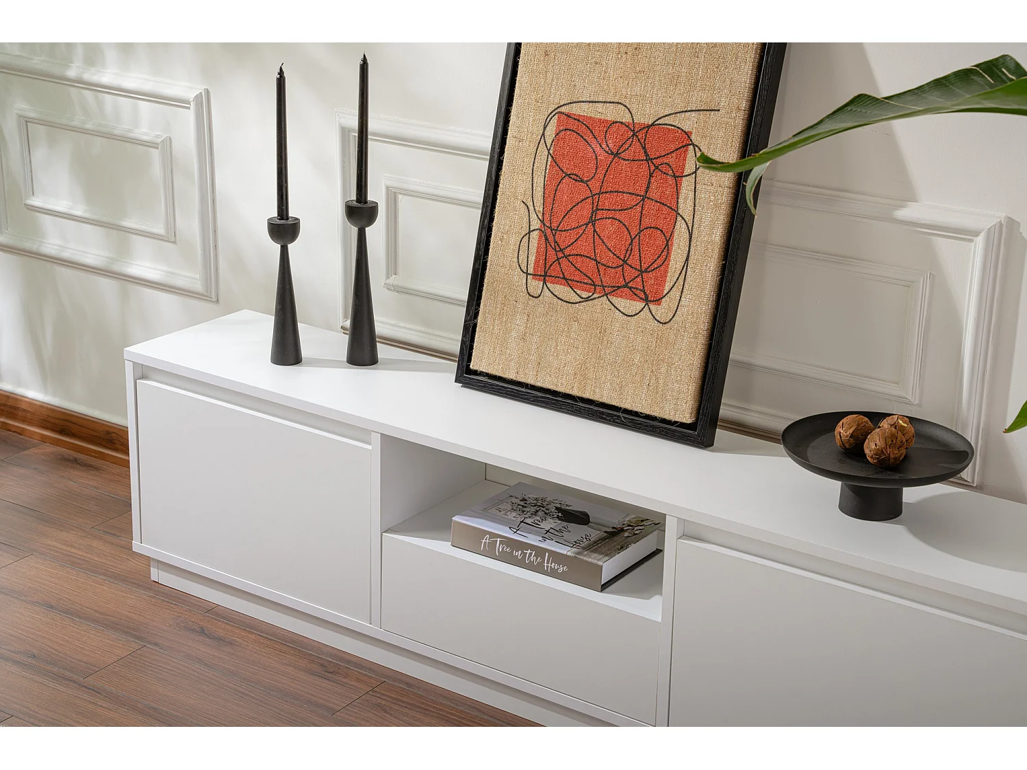 Meuble TV en bois "Vanguard" - 160 x 29 x 42 cm - Blanc naturel