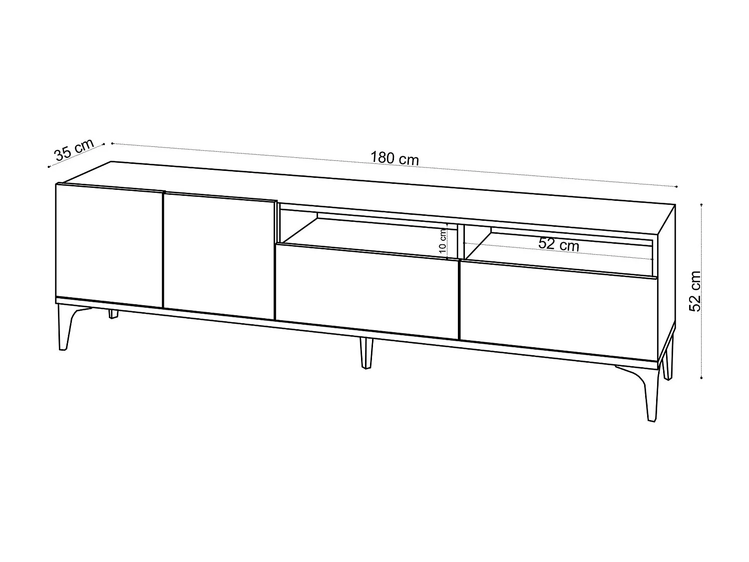 Meuble TV en bois "Ross" - 180 x 35 x 52 cm - Chêne