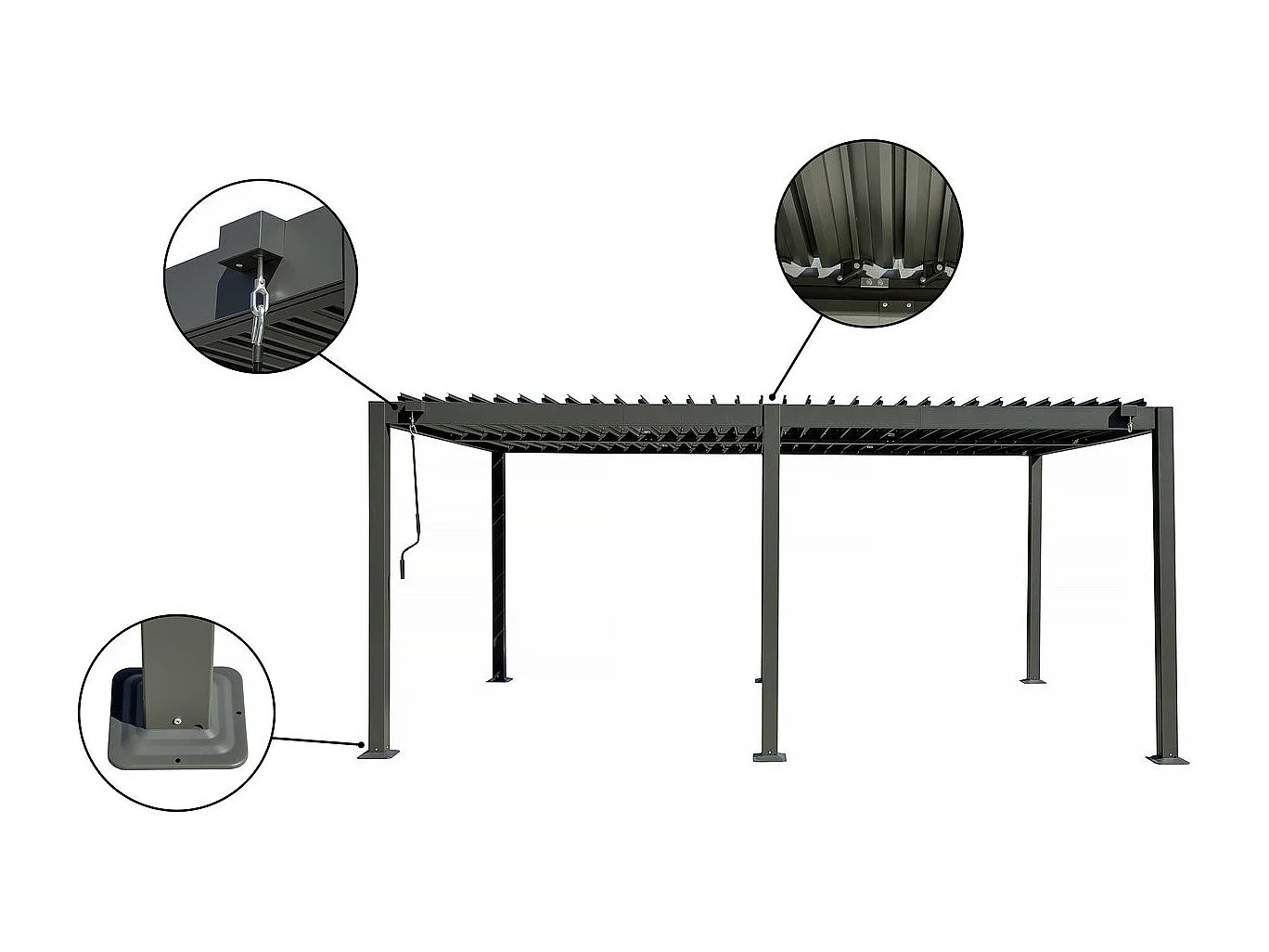 Zelfdragende aluminium bioklimatologische pergola "Kensington" - 3 x 5 m - Grijs