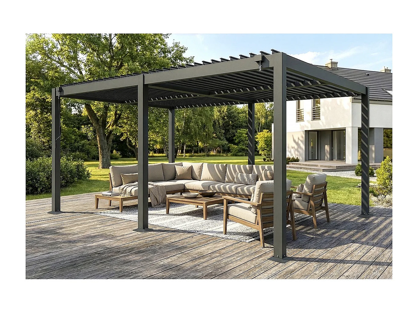 Pergola bioclimatique autoportante en aluminium "Kensington" - 3 x 5 m - Gris