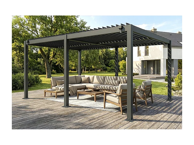Zelfdragende aluminium bioklimatologische pergola "Kensington" - 3 x 5 m - Grijs