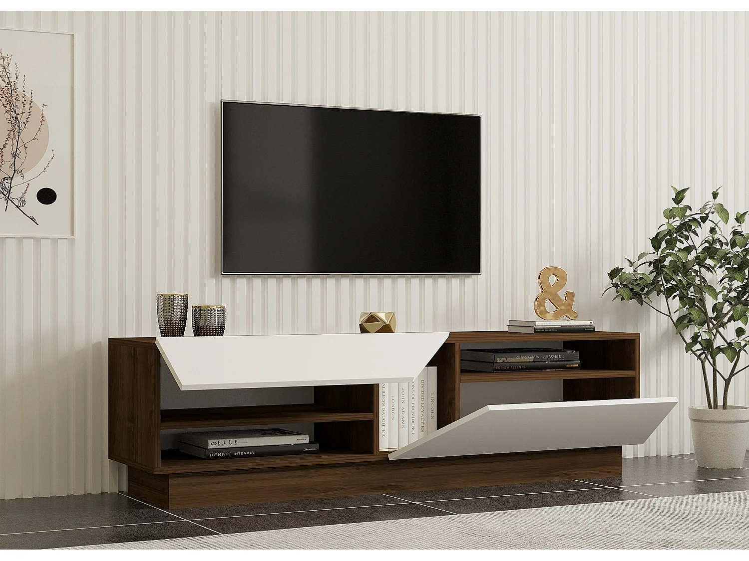 Meuble TV en bois "Koza" - 160 x 40 x 45 cm - NoyerBlanc