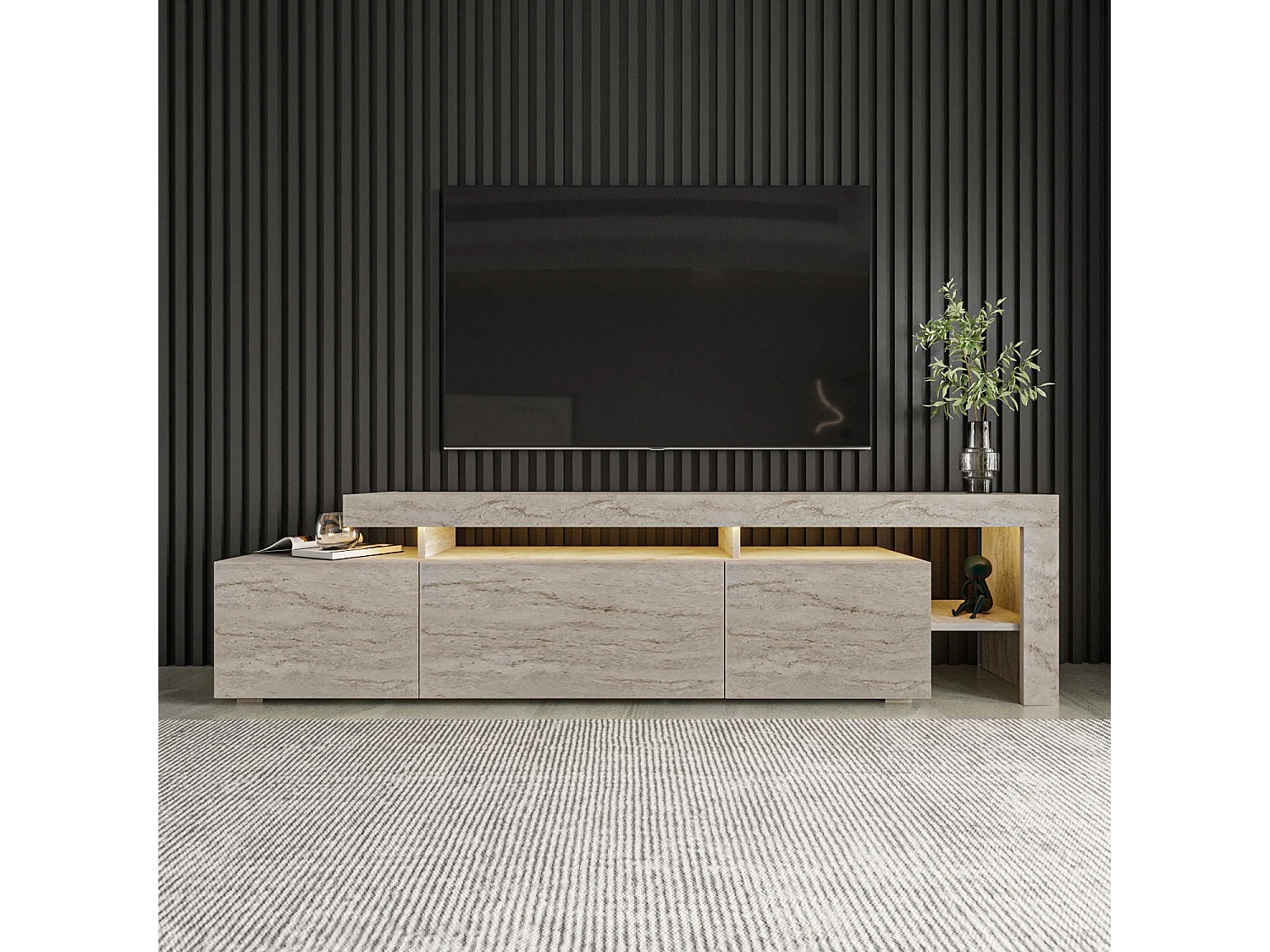 Meuble TV en bois "Beliz" - 192 x 37 x 53 cm - Travertin