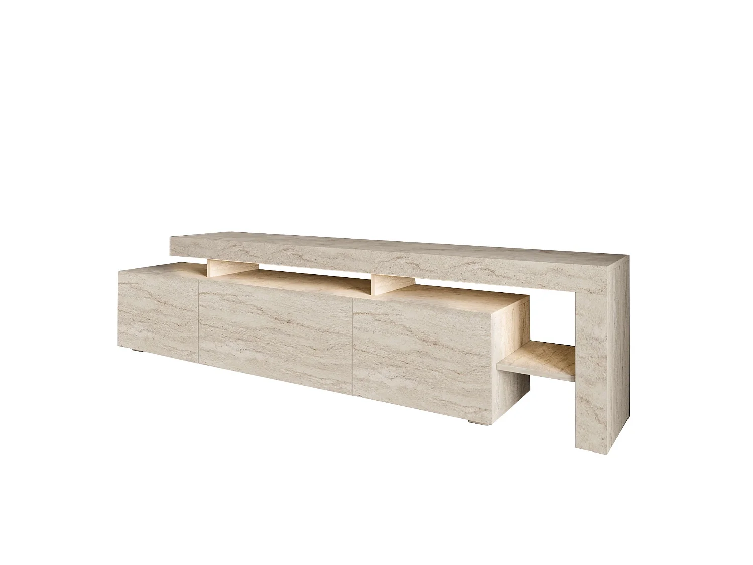 TV-meubel Beliz van Melaminehout Beige 192x37x53 cm met 3 Deuren en 3 Planken in Travertijnstijl