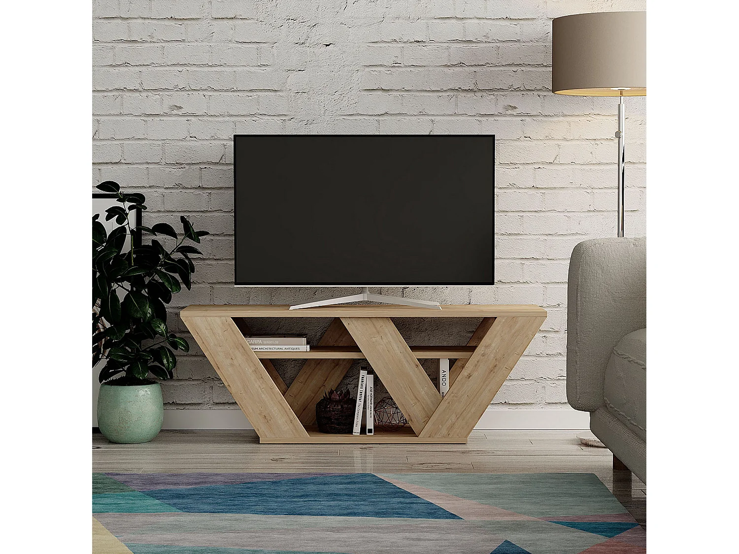 Meuble TV en bois "Pipralla" - 110 x 30 x 40 cm - Chêne