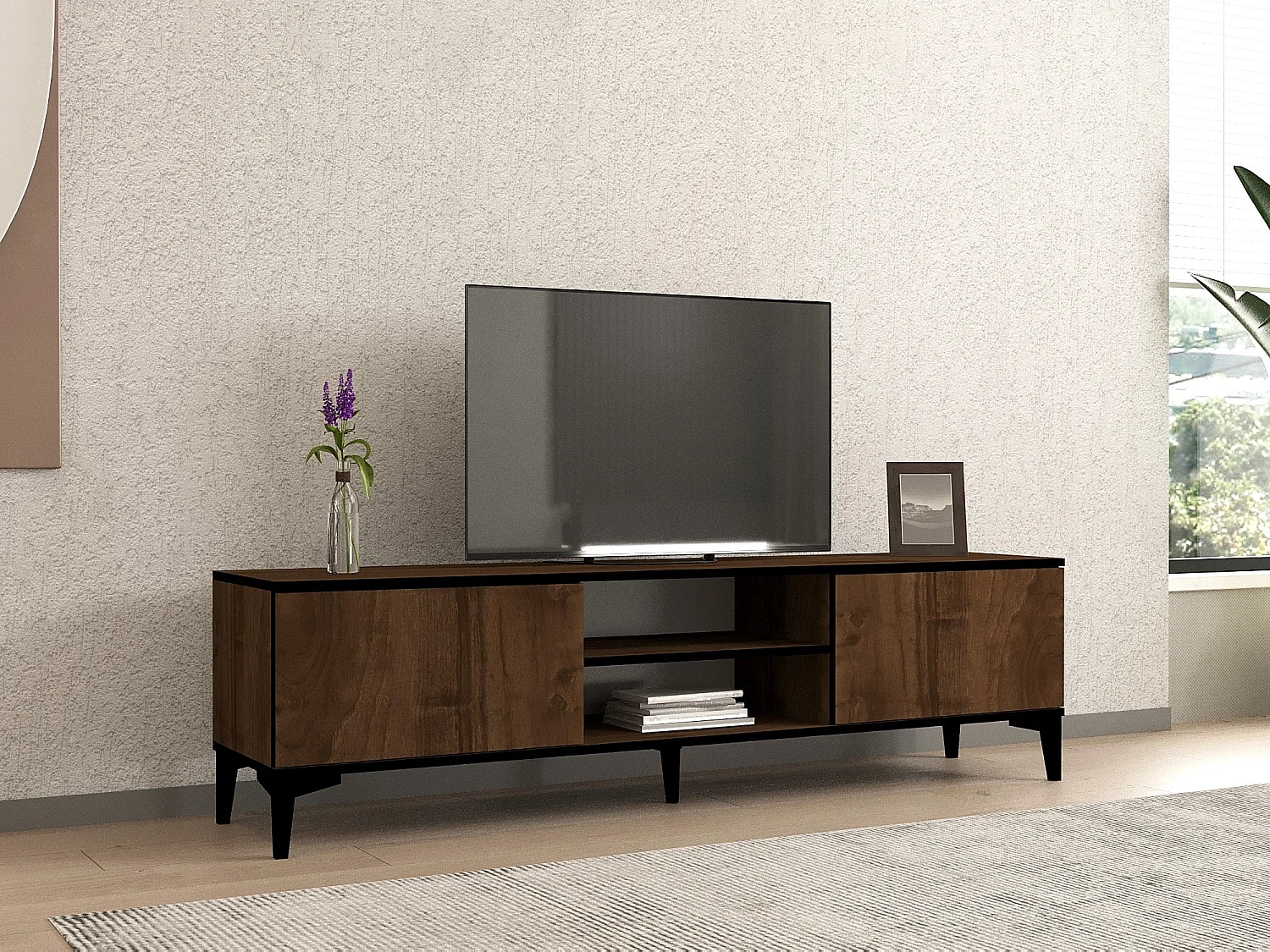 Meuble TV en bois "Erem" - 180 x 40 x 45 cm - NoyerNoir
