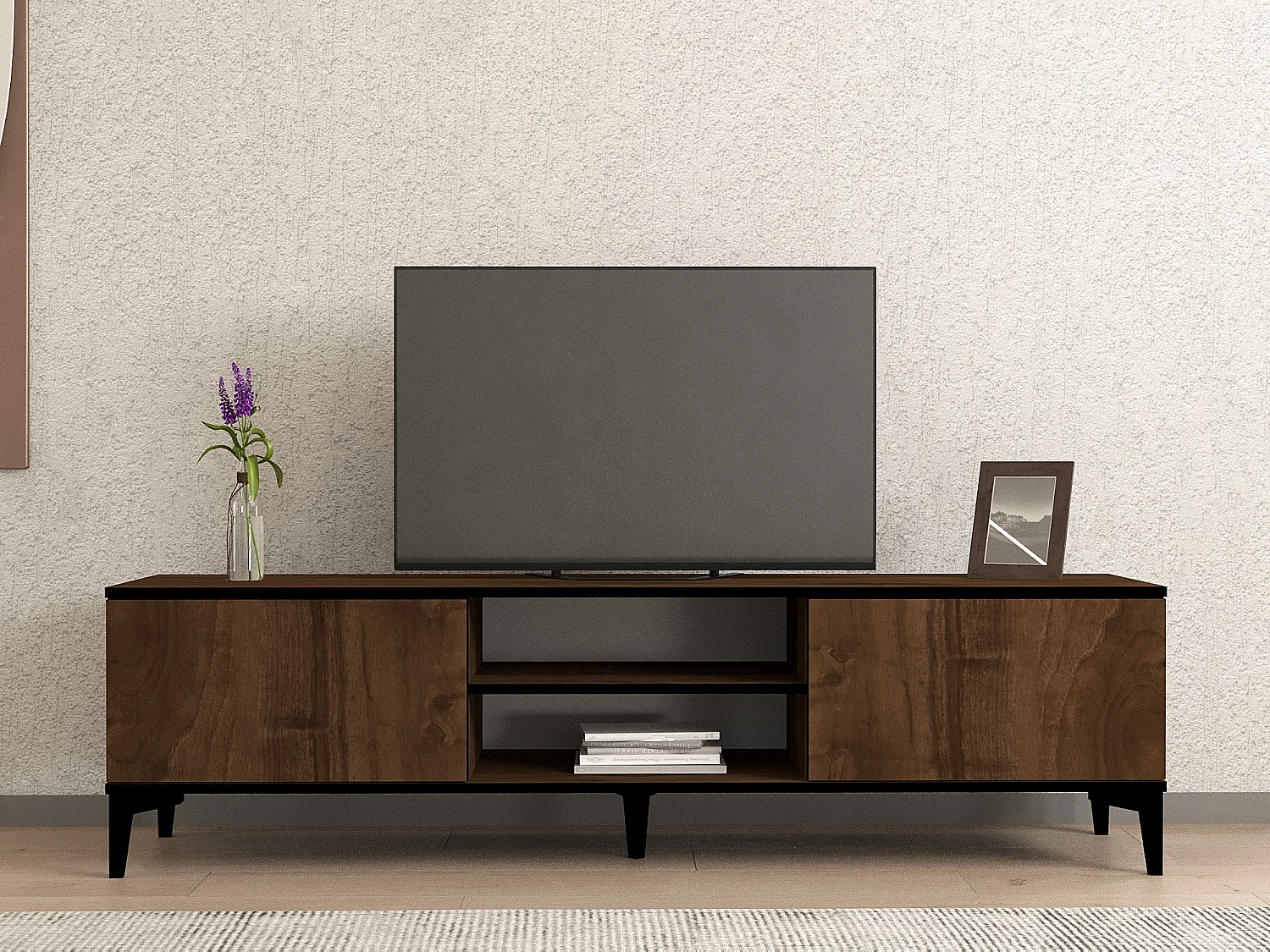 Meuble TV en bois "Erem" - 180 x 40 x 45 cm - NoyerNoir
