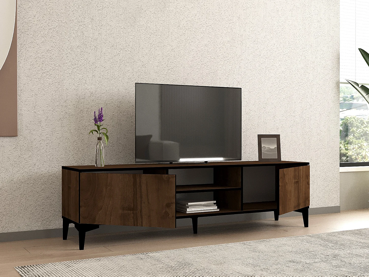 Meuble TV en bois "Erem" - 180 x 40 x 45 cm - NoyerNoir