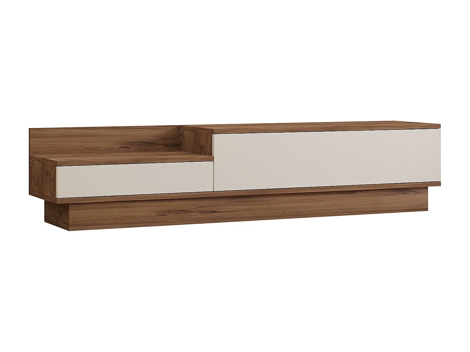 Meuble TV Barko en bois de pin atlantique blanc 160x35x35 cm, style scandinave avec rangement et finition mélamine