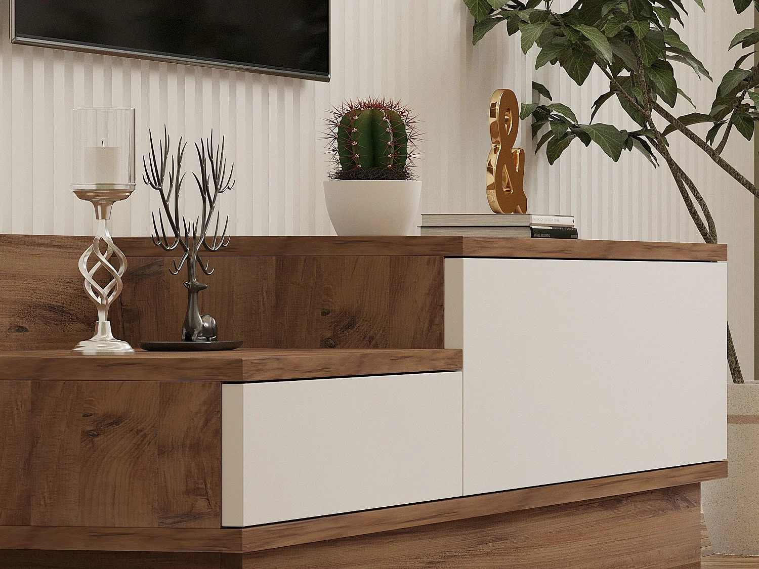 Mobile TV in legno "Barko" - 160 x 35 x 35 cm - Pino atlantico, bianco