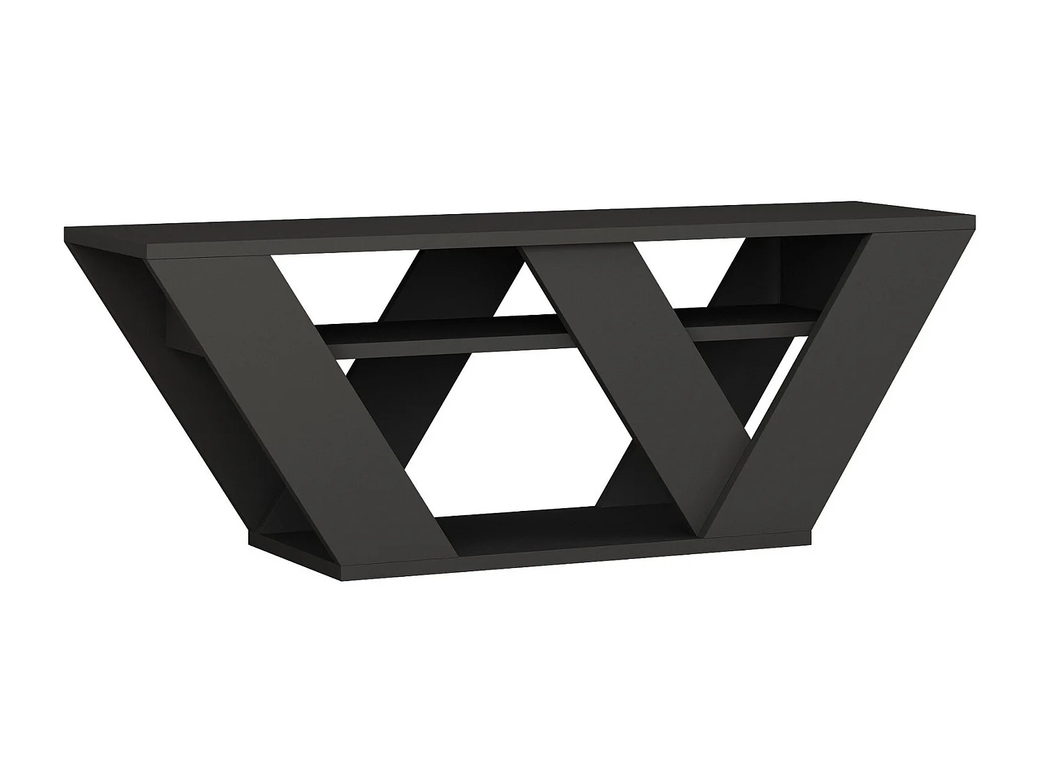 Meuble TV Banc "Pipralla" Bois Gris Anthracite 110x30x40 cm, Design Triangulaire Moderne avec Étagère de Rangement