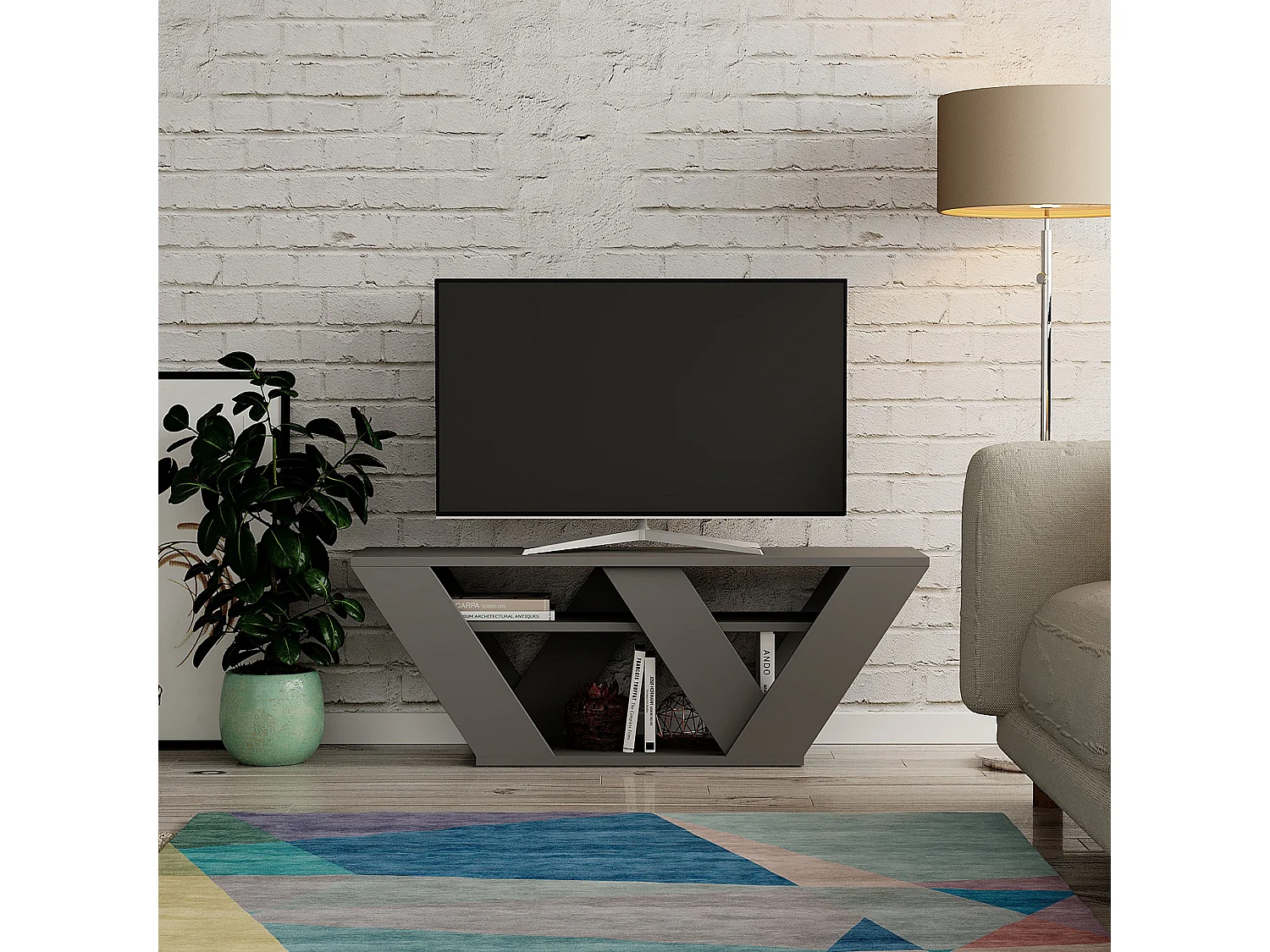 Premium Antracit Trä TV-bänk "Pipralla" 110x30x40cm - Klassisk Design, Melaminfinish