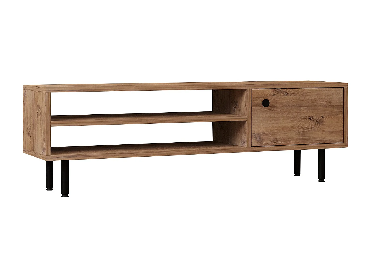 Szafka RTV Avila z drewna sosnowego atlantyckiego, brązowa 120x30x38 cm z 2 półkami i 1 drzwiami, wykończenie melamina