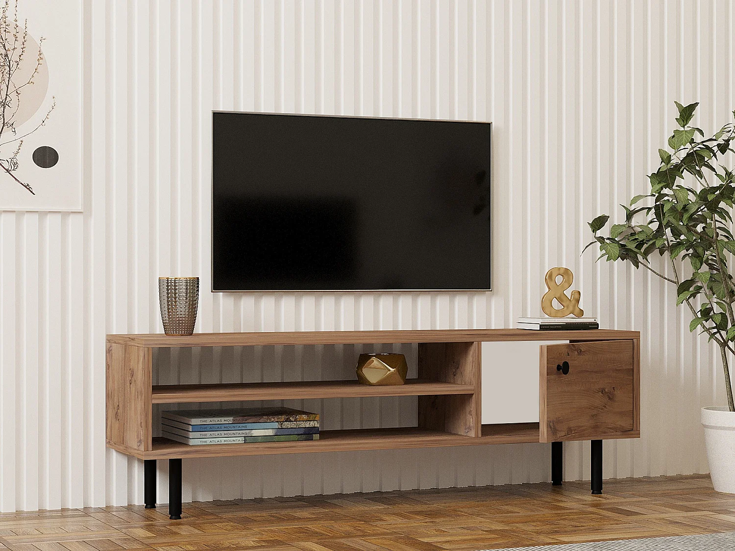 Premium "Avila" Tall TV-bänk i Tall - Klassisk Design - 120x30x38cm - Brun
