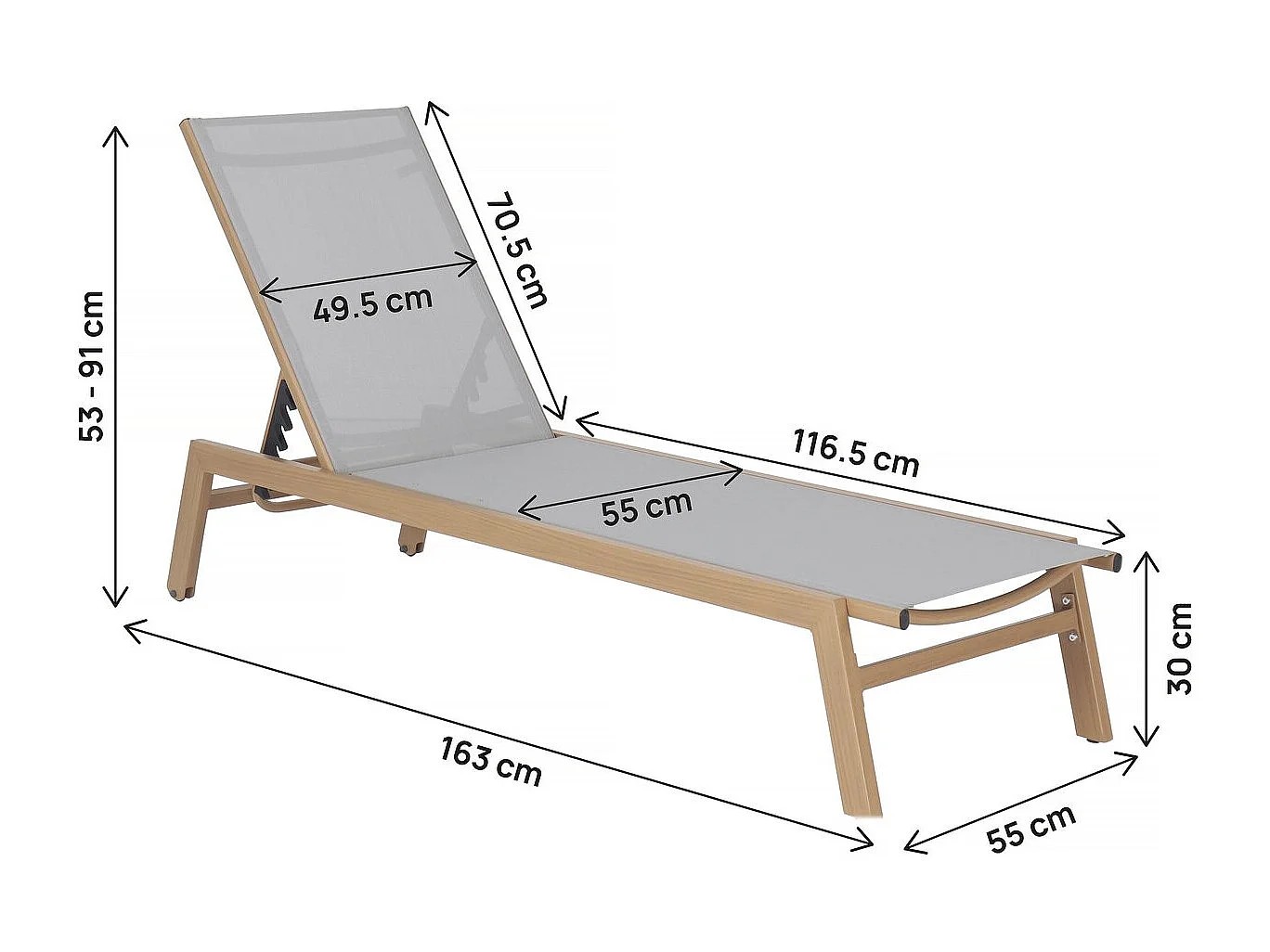 Lettino prendisole "Elysia" in alluminio con finitura effetto legno - Grigio chiaro