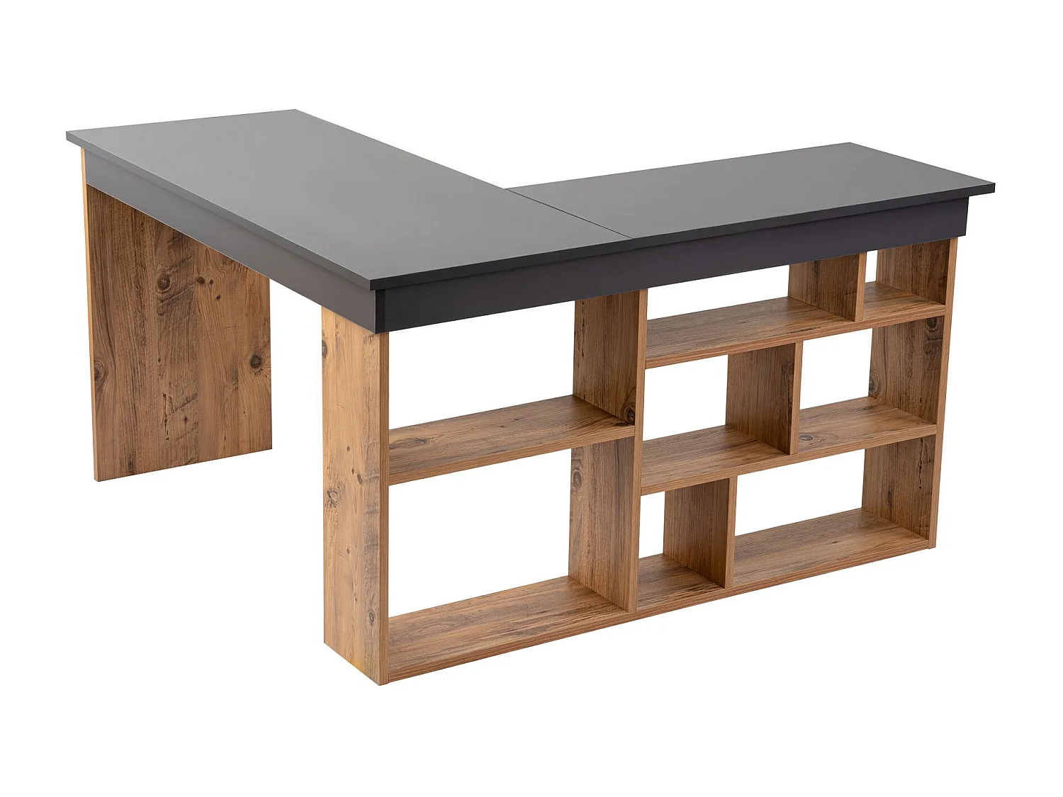 Bureau d'étude en bois "Vesper" - 130 x 120 x 72 cm - AnthracitePin atlantique