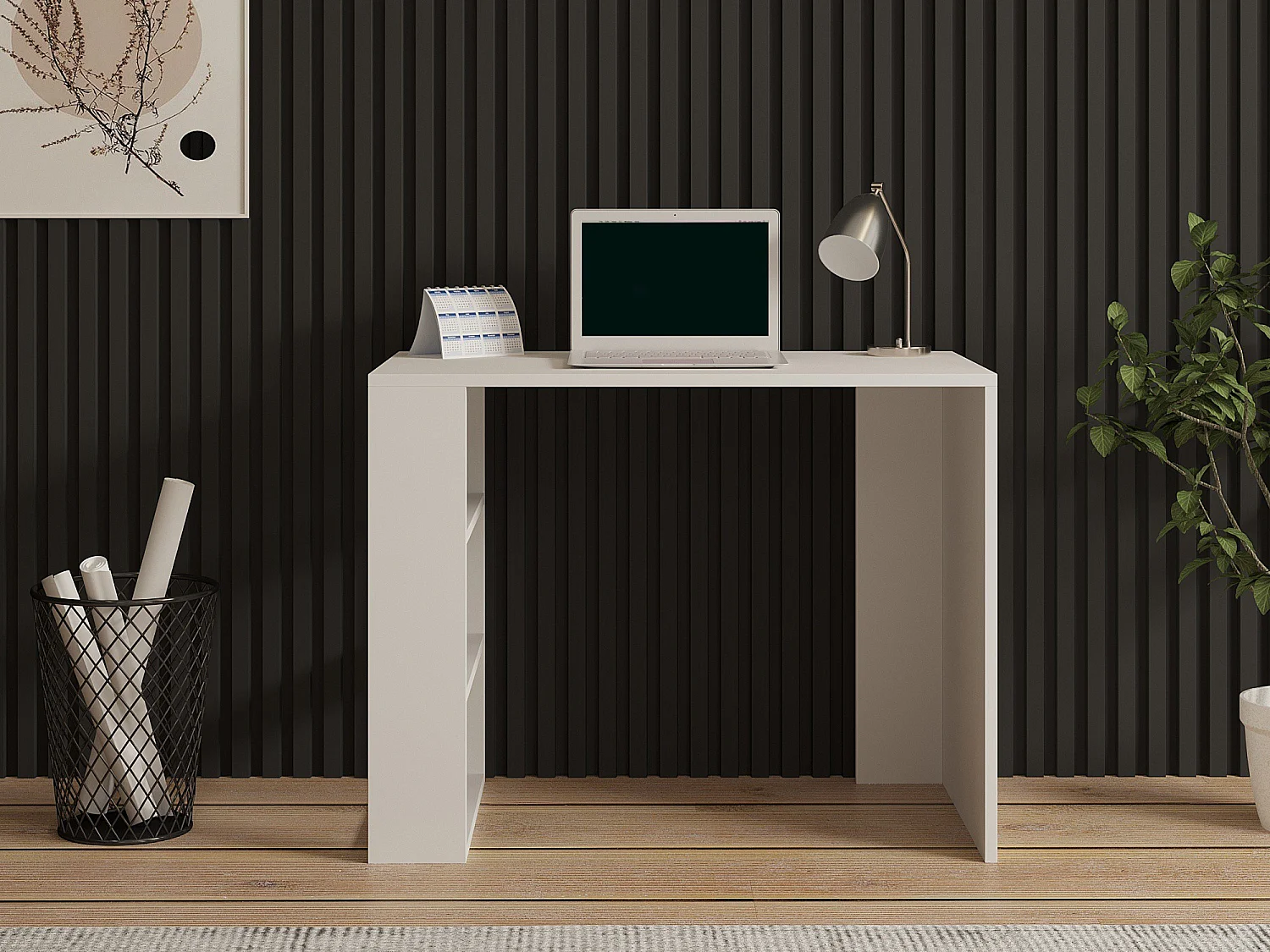 "Cool" Trä Studiebord - Vit 90 x 50 x 70 cm, 2.0 Hyllor, 2.0 Dörrar