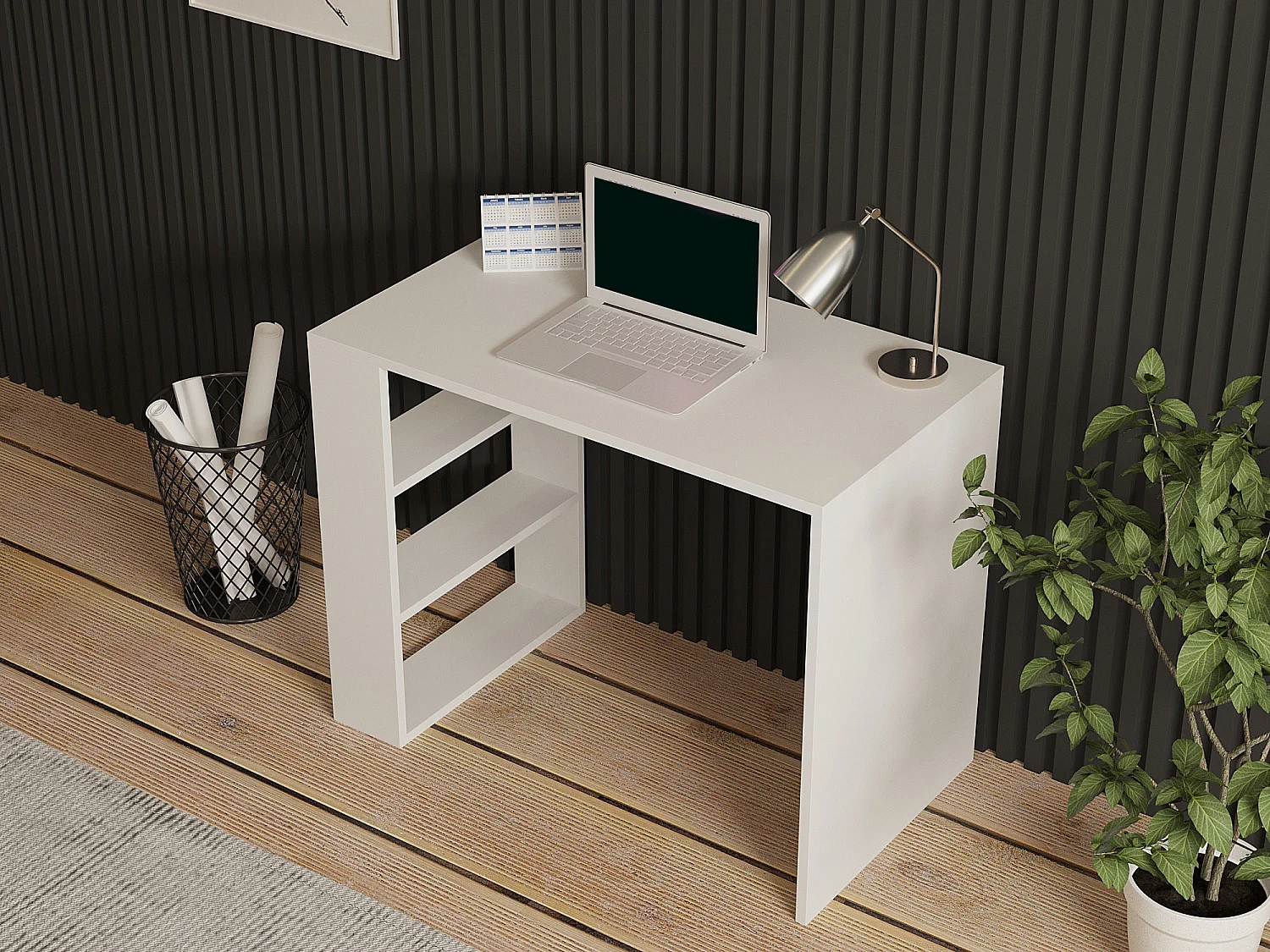 "Cool" Trä Studiebord - Vit 90 x 50 x 70 cm, 2.0 Hyllor, 2.0 Dörrar