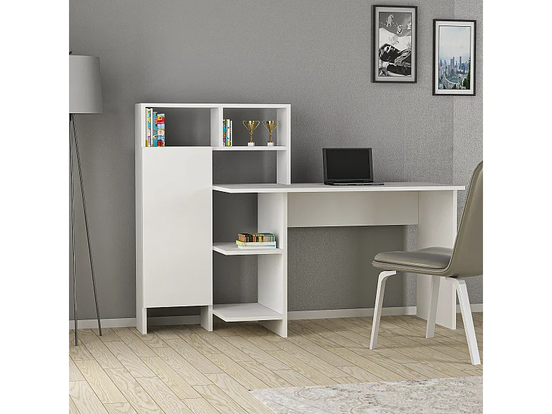 Bureau en bois "Bugra" - 135 x 60 x 111 cm - Blanc