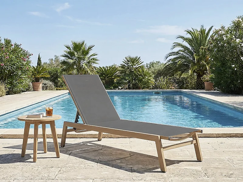 Lettino prendisole in alluminio effetto legno "Elysia" - Grigio