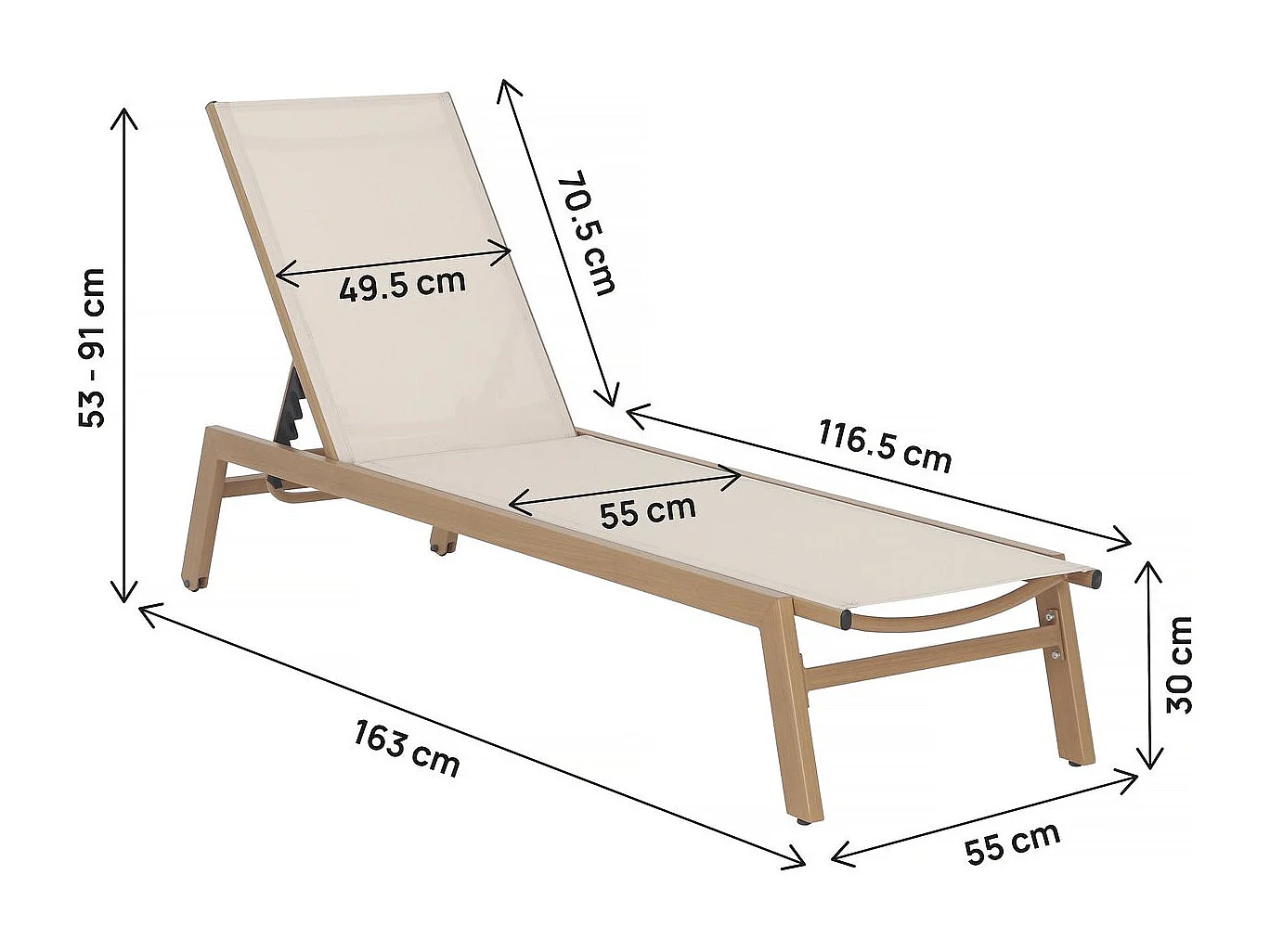 Lettino prendisole Elysia in alluminio effetto legno - Ecru