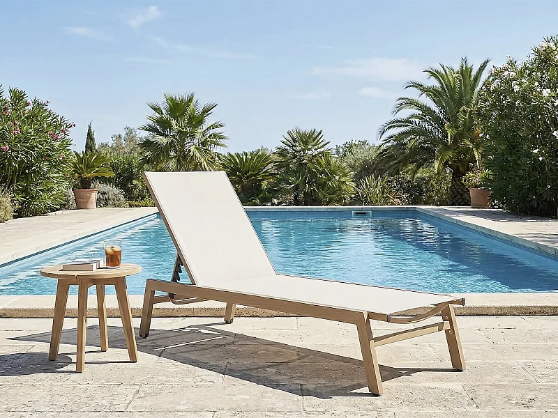 Lettino prendisole Elysia in alluminio effetto legno - Ecru