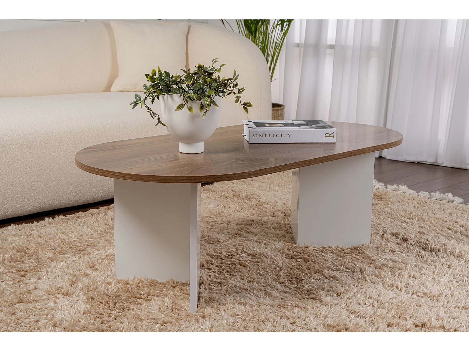 Table basse en bois "Sable" - 60 x 119 x 40 cm - NoyerBlanc
