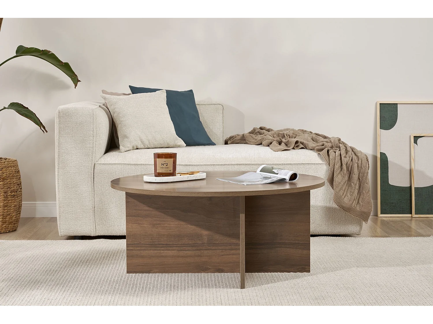 Table basse en bois "Soleil" - 90 x 90 x 40 cm - Noyer