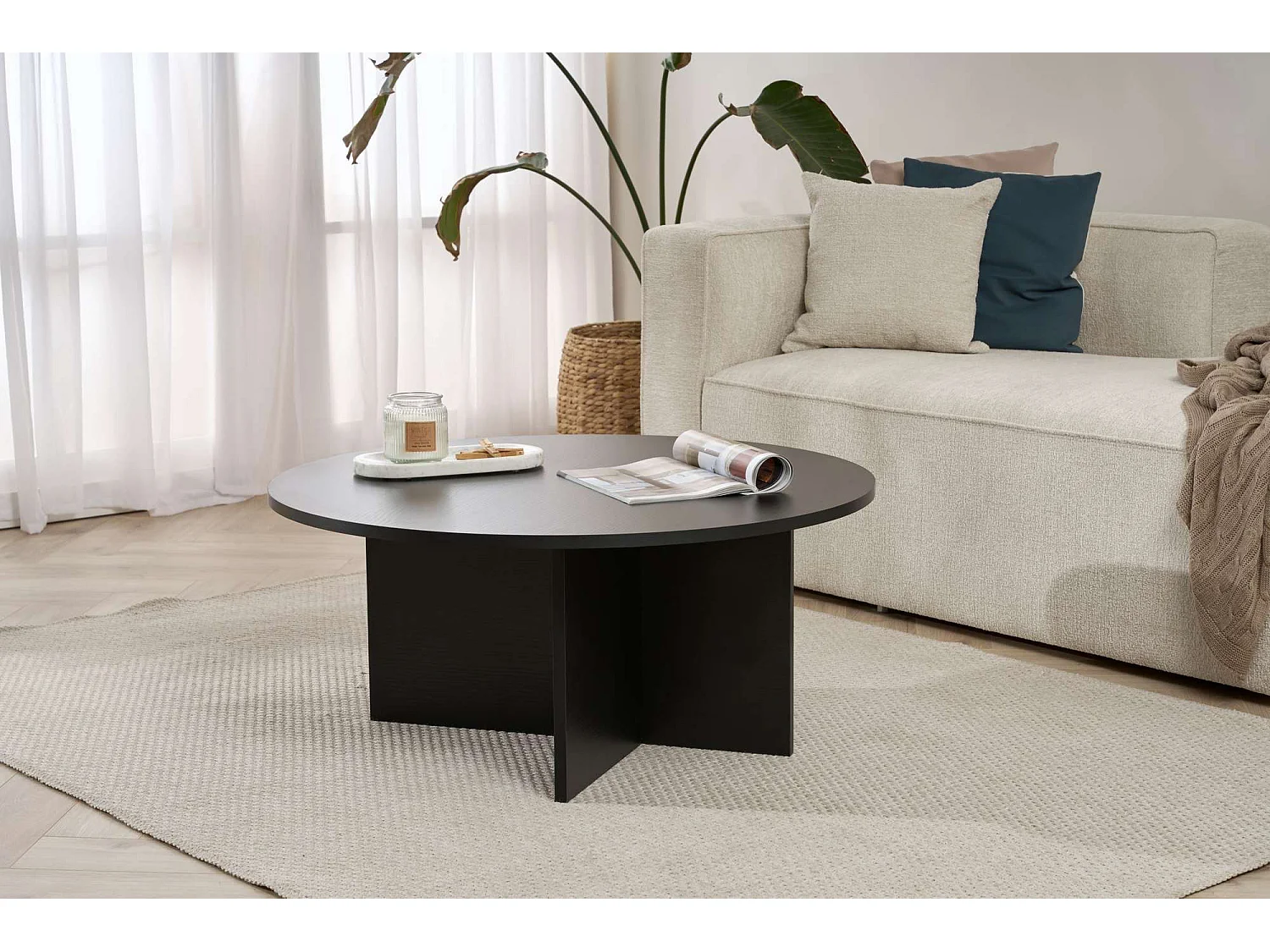 Table basse en bois "Soleil" - 90 x 90 x 40 cm - Bois Noir