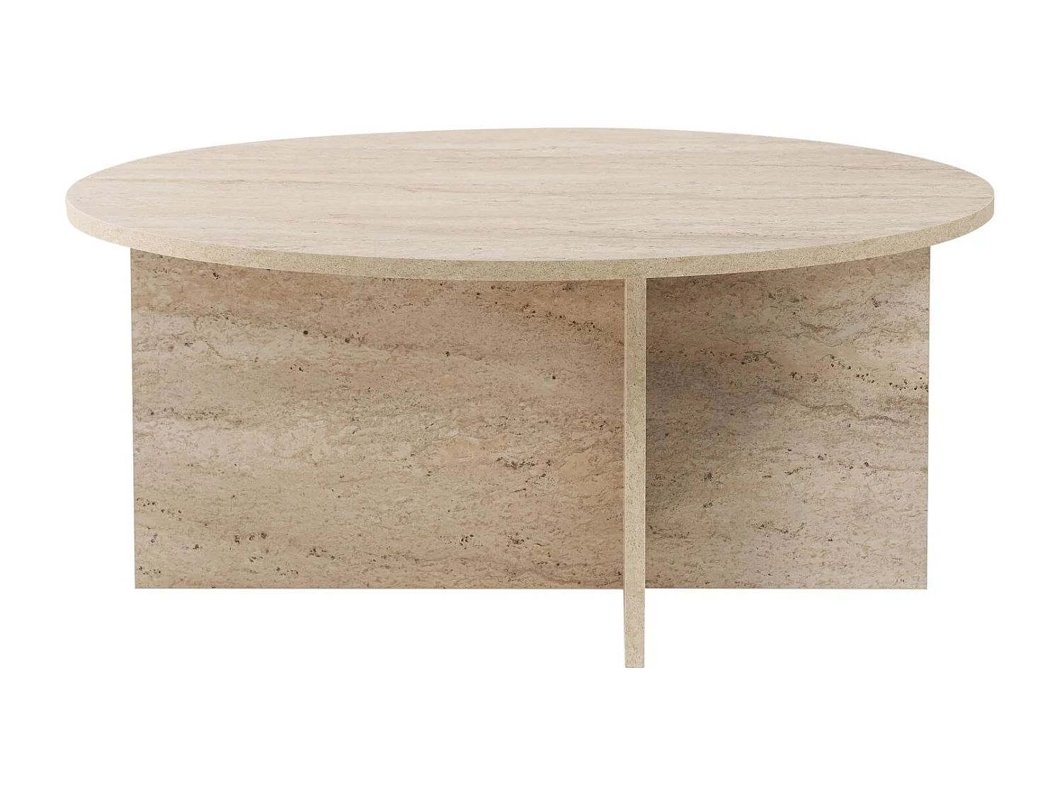 Table basse en bois "Soleil" - 90 x 90 x 40 cm - Travertin