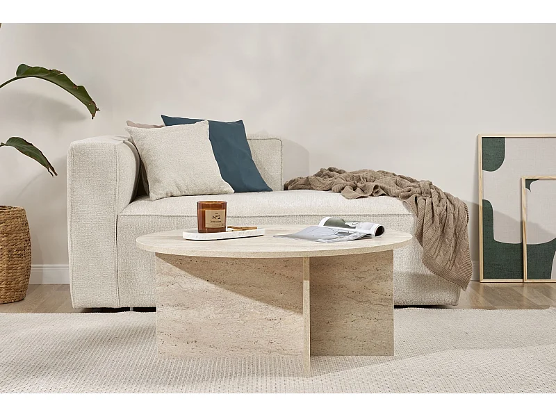 Table basse en bois "Soleil" - 90 x 90 x 40 cm - Travertin