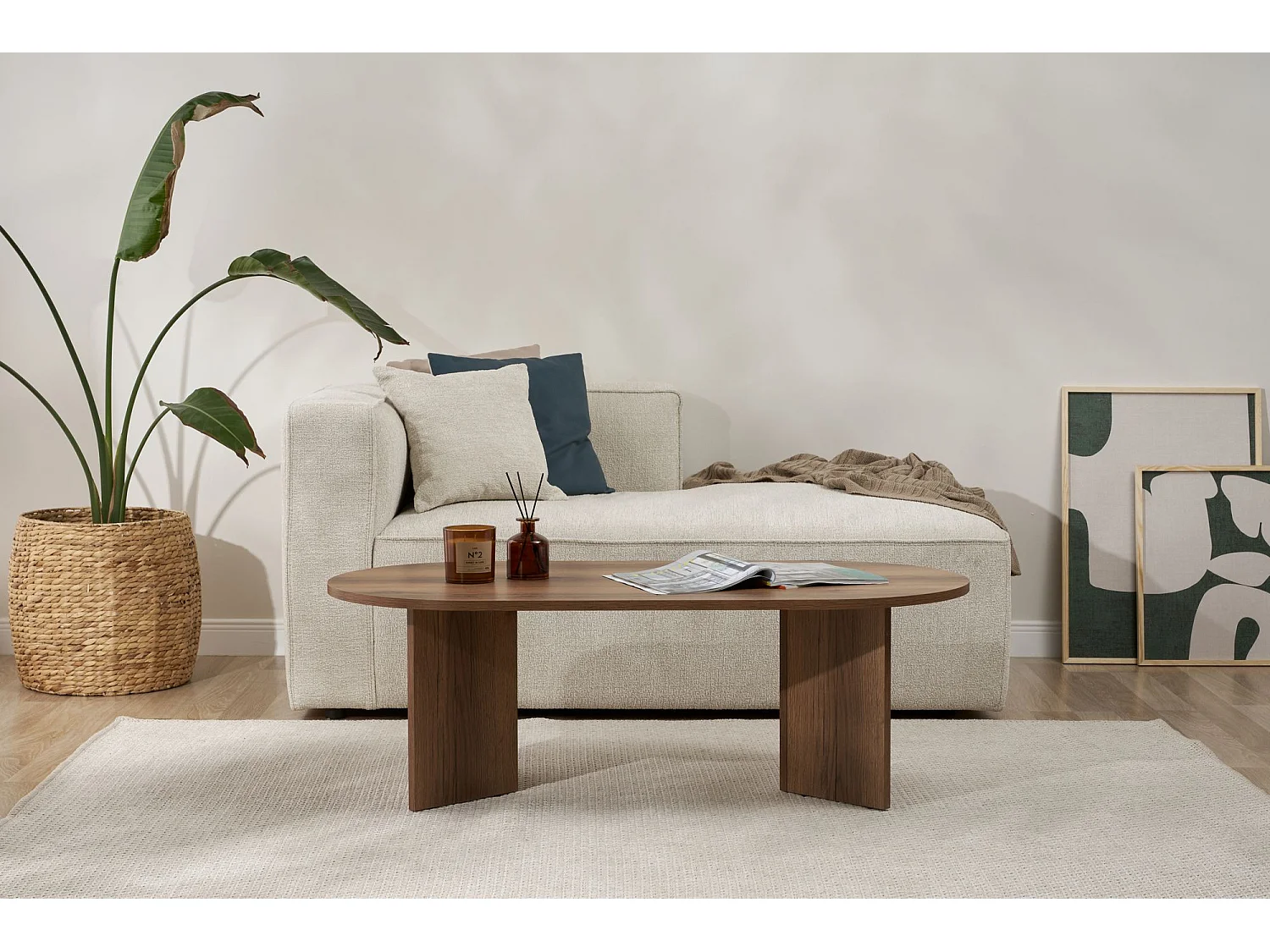 Table basse en bois "Sable" - 60 x 119 x 40 cm - Noyer