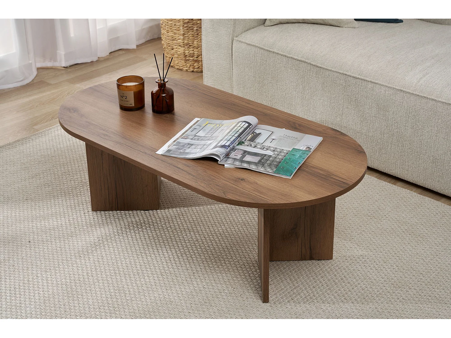 Table basse en bois "Sable" - 60 x 119 x 40 cm - Noyer